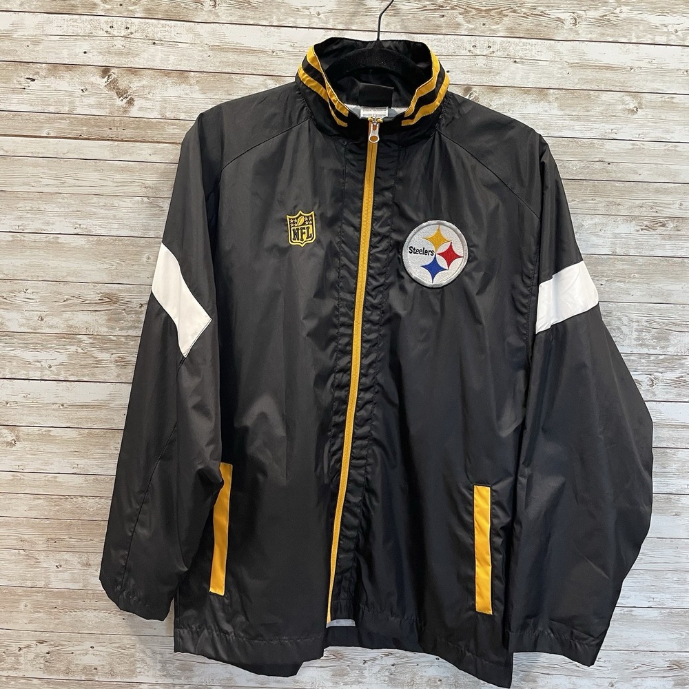 NFL Team Apparel Steelers Youth L 14/16 Windbreaker Jacket Full Zip Black Gold - Picture 1 of 11